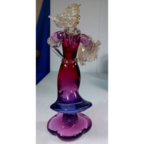 Vintage XL Murano Glass Woman Flower Bouquet Figurine Green Purple Pink 24k Gold - Picture 2 of 14